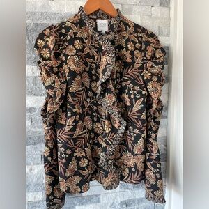 Women's MISA Los Angeles Floral Print Mock Neck Blouse-Brown-XS
